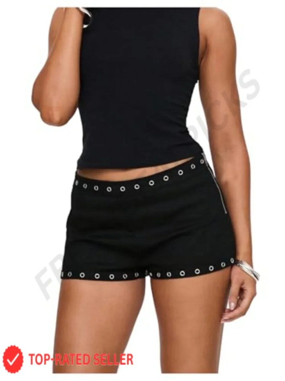 High Rise Goth Micro Shorts with Grommets & Zipper, Festival Rave Club Bottom
